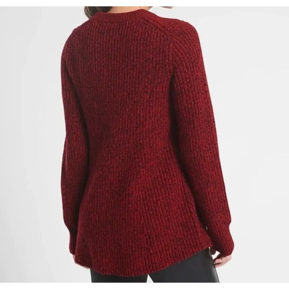 Athleta Sierra Crew Wool Blend Rib Knit Sweater Womens Size S Red Marl Cozy Warm